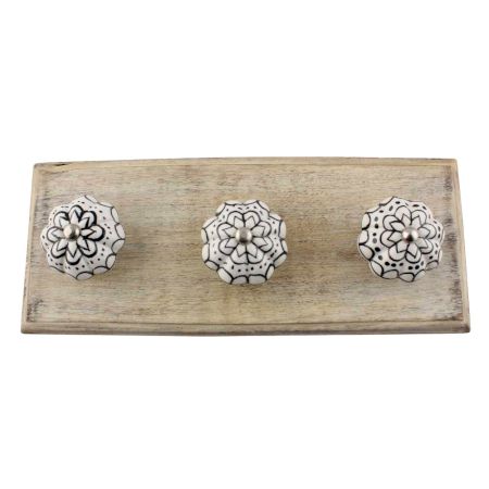 Black Flower Ceramic Wooden Hook